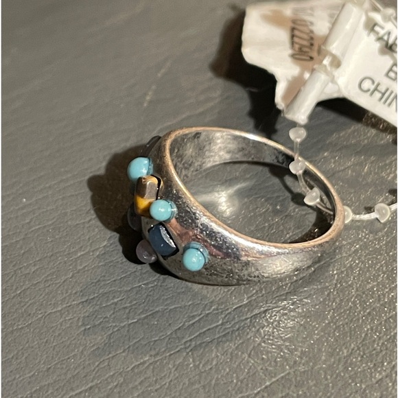 Free People Turquoise Tortoise Silver tone Stone Dome Ring, Size 7, NWT! - Picture 7 of 16